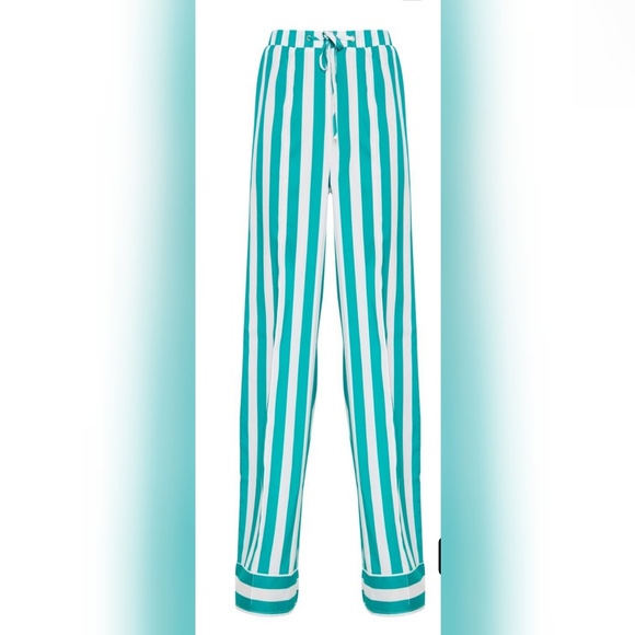 Green drawstring waist stripe wide leg pants - Picture 2 of 2